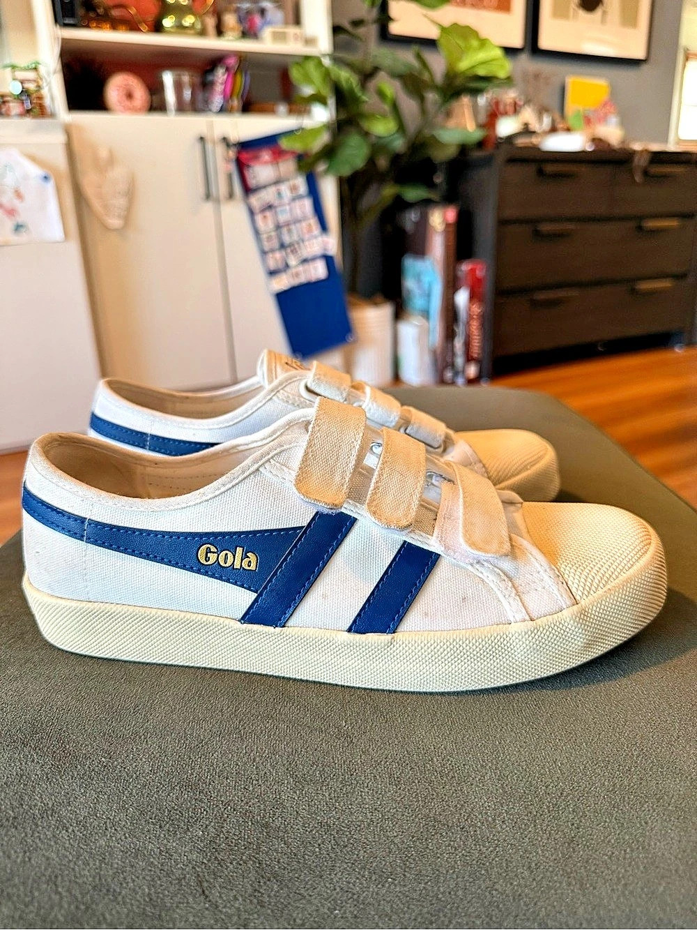 Gola Coaster Strap Sneakers White Blue Canvas Hook and Loop Women's 8 UK 6
